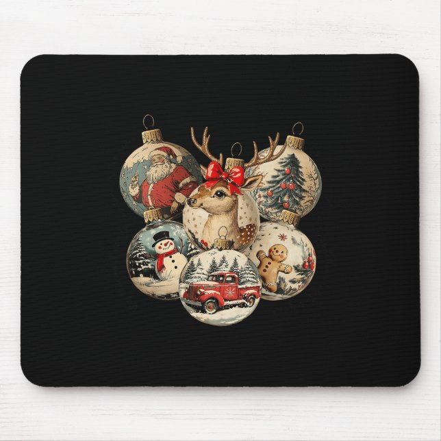 Retro Merry Christmas Santa Snowman Nutcracker Red Mousepad (Vorne)