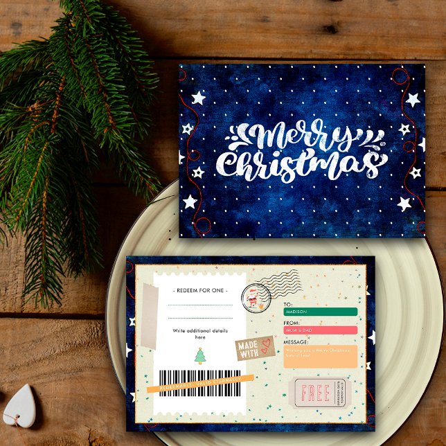 Retro Merry Christmas Script Xmas Gift Coupon (Von Creator hochgeladen)