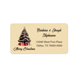 Retro Merry Christmas Tree Rücksendeadresse Label Adressaufkleber