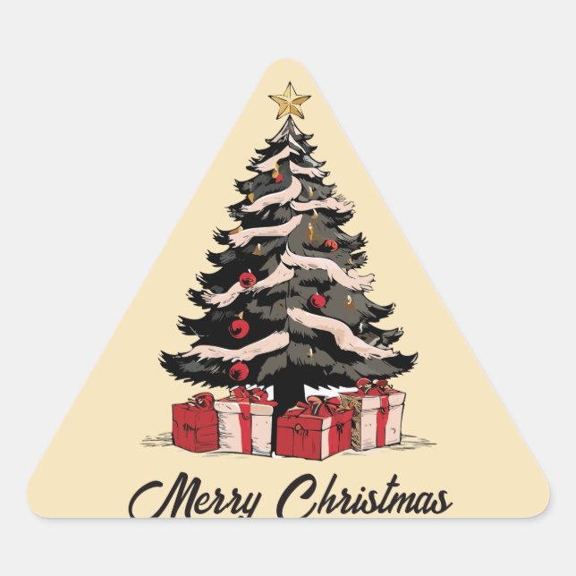 Retro Merry Christmas Tree Sticker (Vorderseite)