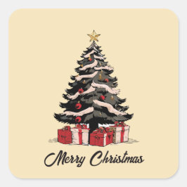 Retro Merry Christmas Tree Sticker