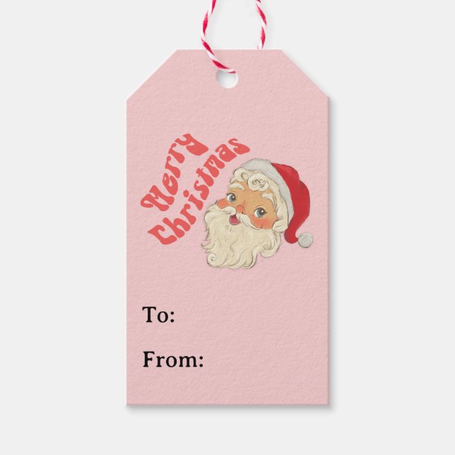 Retro Merry Christmas Weihnachtsgeschenke Tags Geschenkanhänger (Vorderseite)