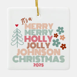 Retro Merry Merry Holly Jolly Christmas Keramikornament