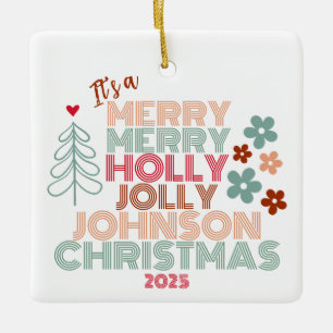 Retro Merry Merry Holly Jolly Christmas Keramikornament