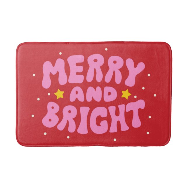 Retro Merry und Bright Holiday Design Badematte (Vorderseite)