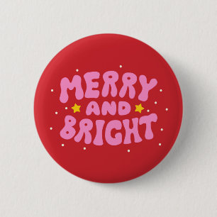 Retro Merry und Bright Holiday Design Button