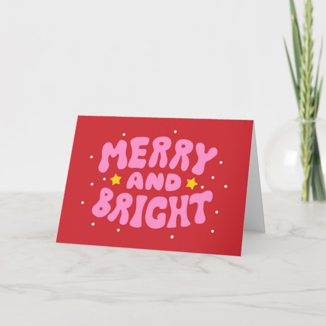 Retro Merry und Bright Holiday Design Karte (Vorderseite)