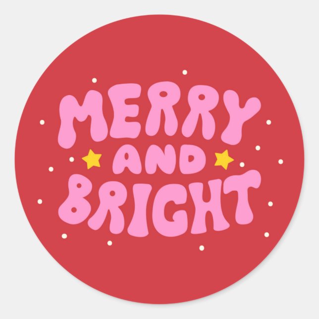 Retro Merry und Bright Holiday Design Runder Aufkleber (Vorderseite)