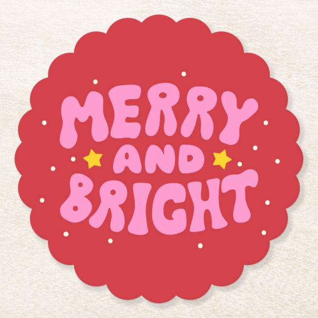 Retro Merry und Bright Holiday Design Untersetzer (Vorderseite)