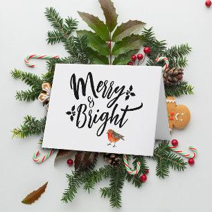 Retro Merry und helle rosa Robin Minimalistischer  Feiertagskarte