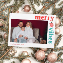 Retro Merry Vibes Familienfoto-Feiertagskarte