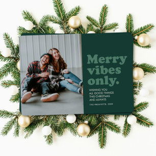 Retro Merry Vibes Nur lustiges grünes Foto Feiertagskarte