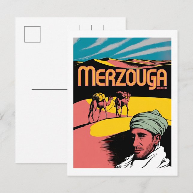 Retro Merzouga sahara camel ride morocco travel  Postkarte (Vorne/Hinten)
