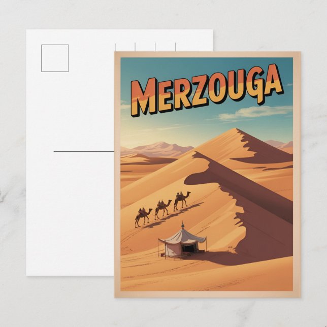 Retro Merzouga sahara camel ride morocco travel  Postkarte (Vorne/Hinten)