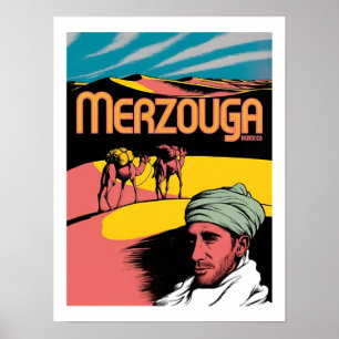 Retro Merzouga Sahara Kamelritt Marokko Reise Poster