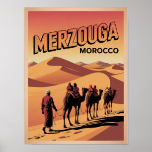 Retro Merzouga Sahara Kamelritt Marokko Reise Poster