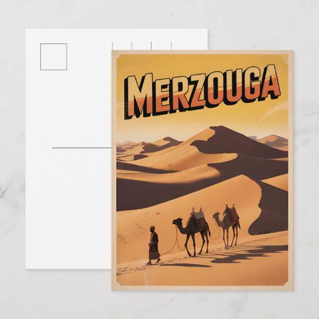 Retro Merzouga Sahara Kamelritt Marokko Reise  Postkarte (Vorne/Hinten)