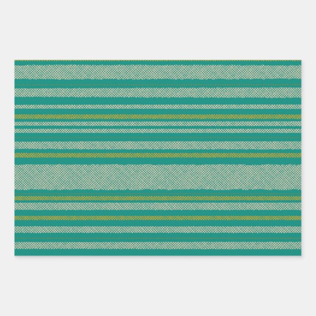 Retro Mesh Streifen in mittlerer Mod Aquamarin, Se Geschenkpapier Set (Vorderseite)