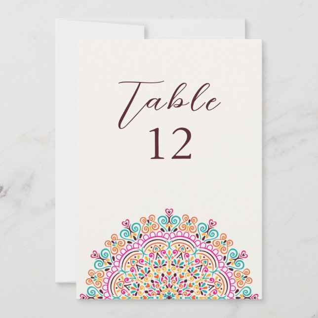 Retro Mexican Terrain Mandala Wedding Table Number Einladung (Vorderseite)