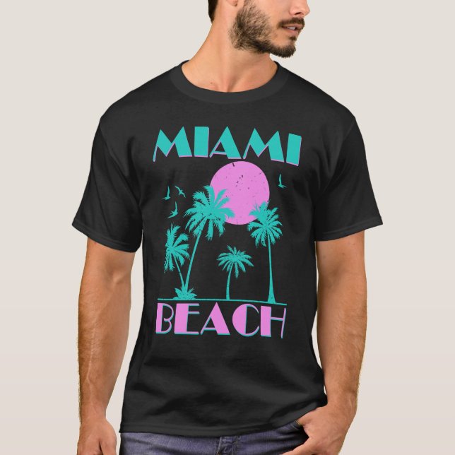 Retro Miami Beach Grafischer Sommerurlaub T-Shirt (Vorderseite)