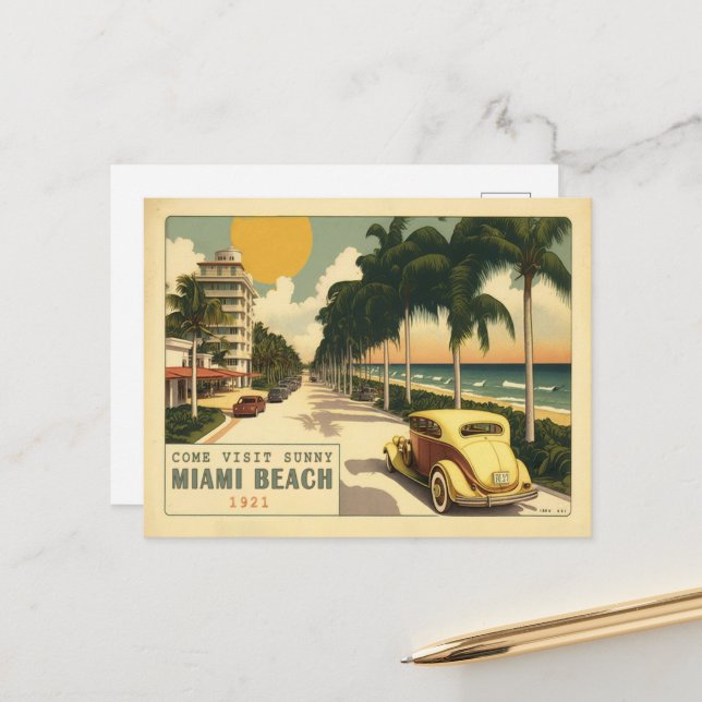 Retro Miami Beach Ocean Drive Postkarte der 20er J (Vorderseite/Rückseite Beispiel)