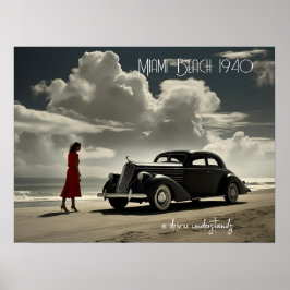 Retro Miami Beach Roadster der 40er Jahre am Stran Poster