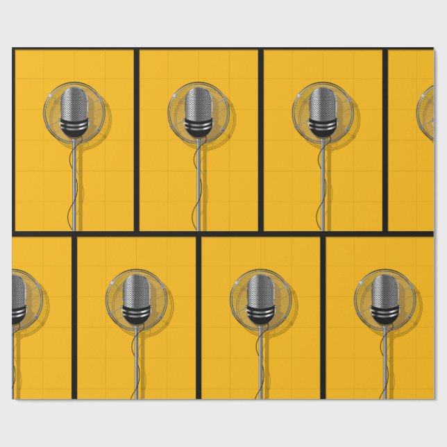 Retro Microphone on Bold Yellow Geschenkpapier (Flach)