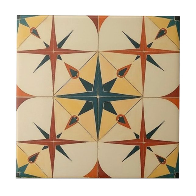 Retro-Mid-Century-Atom-Geometrisches Muster Fliese (Vorderseite)