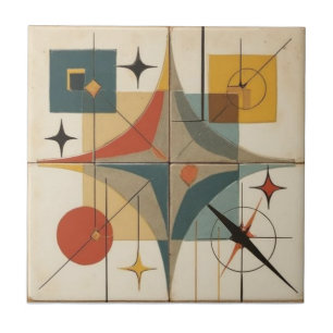 Retro-Mid-Century-Atom-Geometrisches Muster Fliese