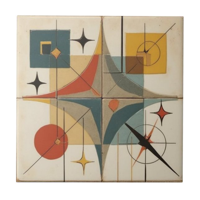 Retro-Mid-Century-Atom-Geometrisches Muster Fliese (Vorderseite)