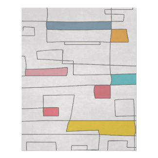Retro-Mid-Century-Block-Abstrakt in Pastellfarben Poster