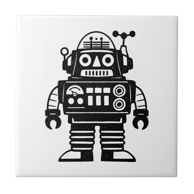 Retro-Mid-Century-inspirierter Roboter Fliese (Vorderseite)