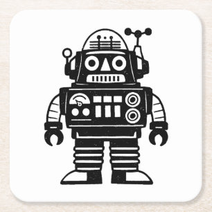 Retro-Mid-Century-inspirierter Roboter Rechteckiger Pappuntersetzer