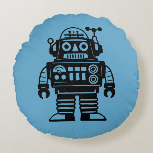 Retro-Mid-Century-inspirierter Roboter Rundes Kissen