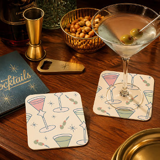 Retro-Mid-Century-Martini  Rechteckiger Pappuntersetzer