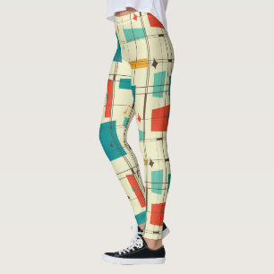 Retro Mid Century Mod Atomzeitalter Aquamarin Red Leggings