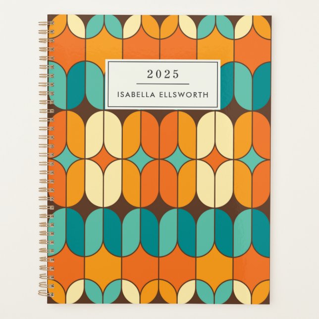 Retro Mid Century Mod Orange Personalisiert 2025 Planer (Vorderseite)