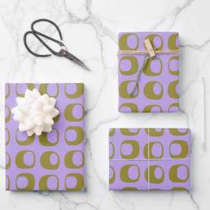 Retro Mid Century Mod Pattern Olive and Lavender Geschenkpapier Set