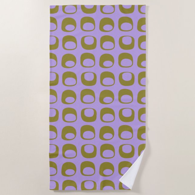 Retro Mid Century Mod Pattern Olive and Lavender Strandtuch (Vorderseite)