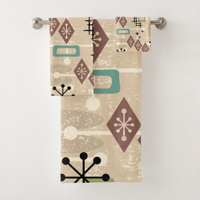 Retro-Mid-Century-Modern-Atom-Abstrakt Badhandtuch Set (Insitu)
