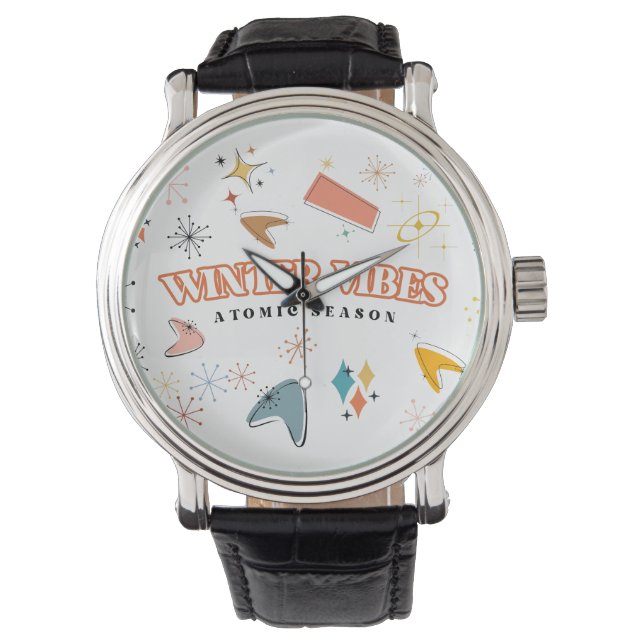 Retro Mid-Century Modern Atomic Winter Vibes Armbanduhr (Vorderseite)
