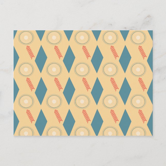 Retro Mid Century Modern Circles Pfeile Diamanten Postkarte (Vorderseite)
