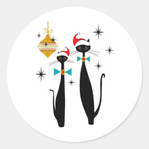Retro-Mid-Century-Modern-Cool-Cat-Weihnachten Runder Aufkleber
