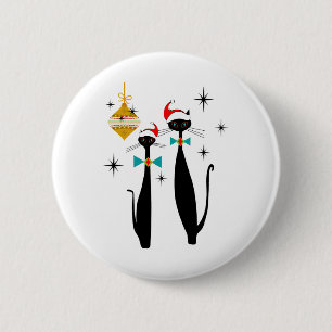 Retro Mid Century Modern Cooler Kater Weihnachten Button