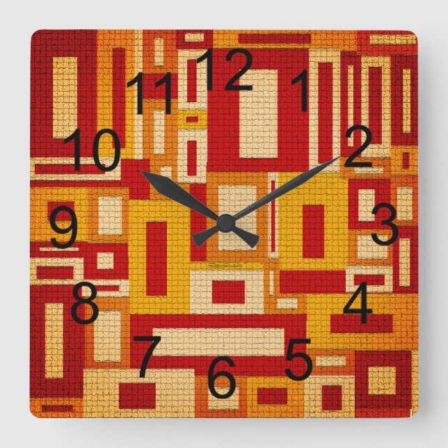 Retro Mid Century Modern Geometrics Wall Clock Quadratische Wanduhr (Vorderseite)