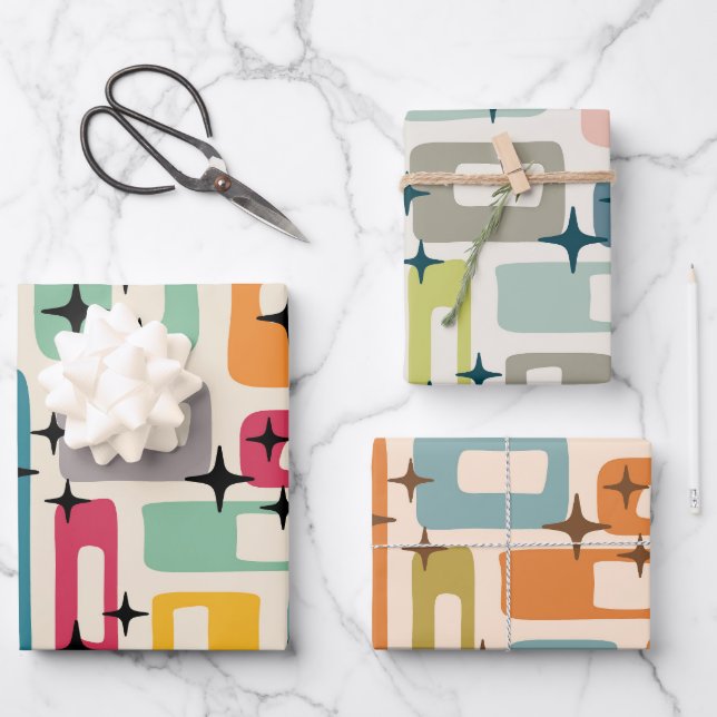 Retro Mid Century Modern Geschenkpapier Set (Vorderseite)