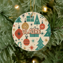 Retro Mid Century Modern Holiday Geometric Keramik Ornament