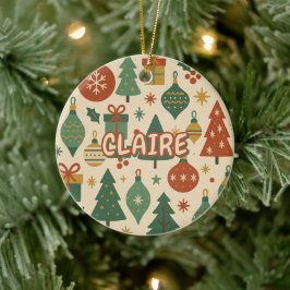 Retro Mid Century Modern Holiday Geometric Keramik Ornament