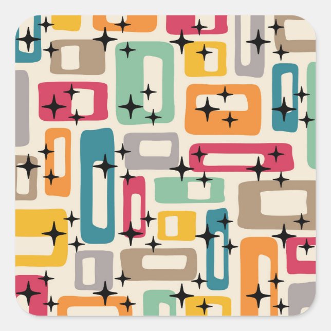 Retro Mid Century Modern Quadratischer Aufkleber (Vorderseite)