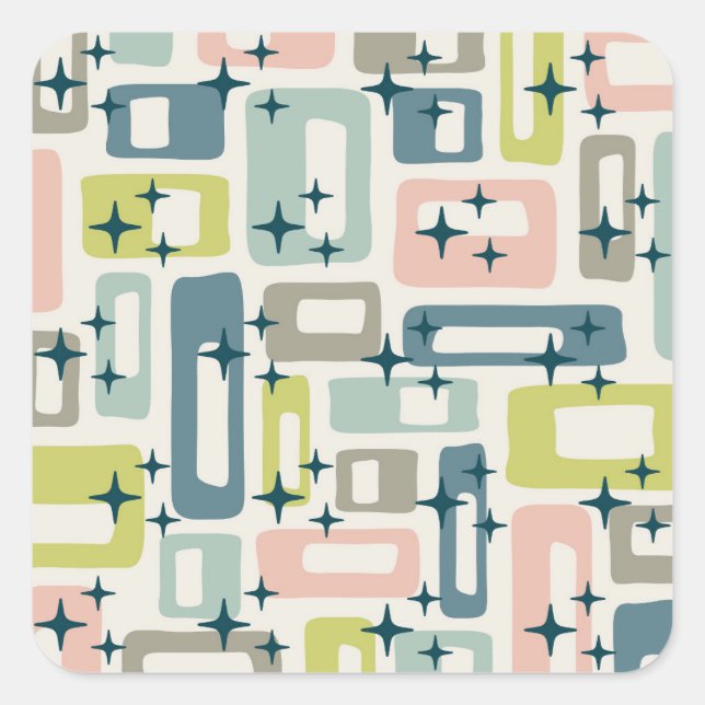 Retro Mid Century Modern Quadratischer Aufkleber (Vorderseite)